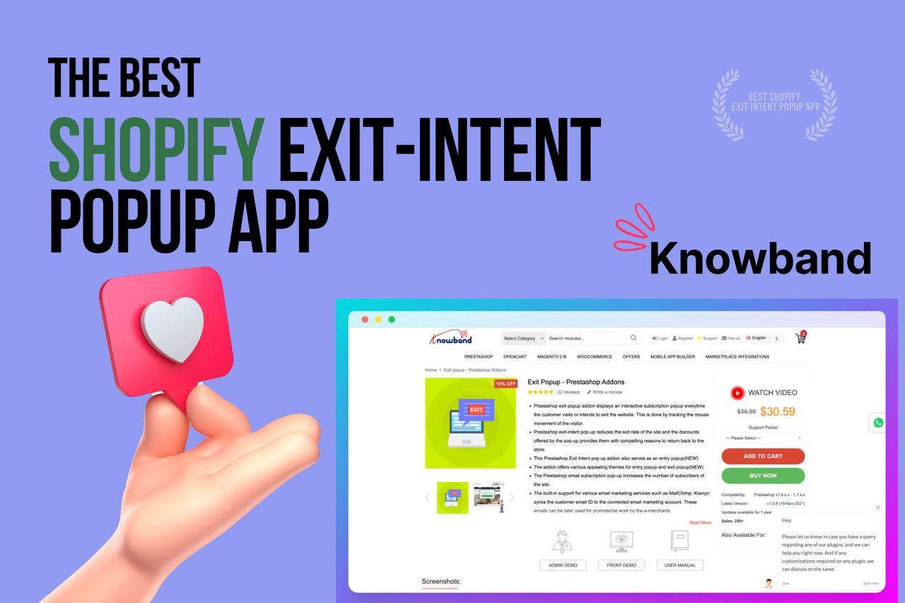 a hand with a heart showing Knowband-shopify-exit-intent-popup-app