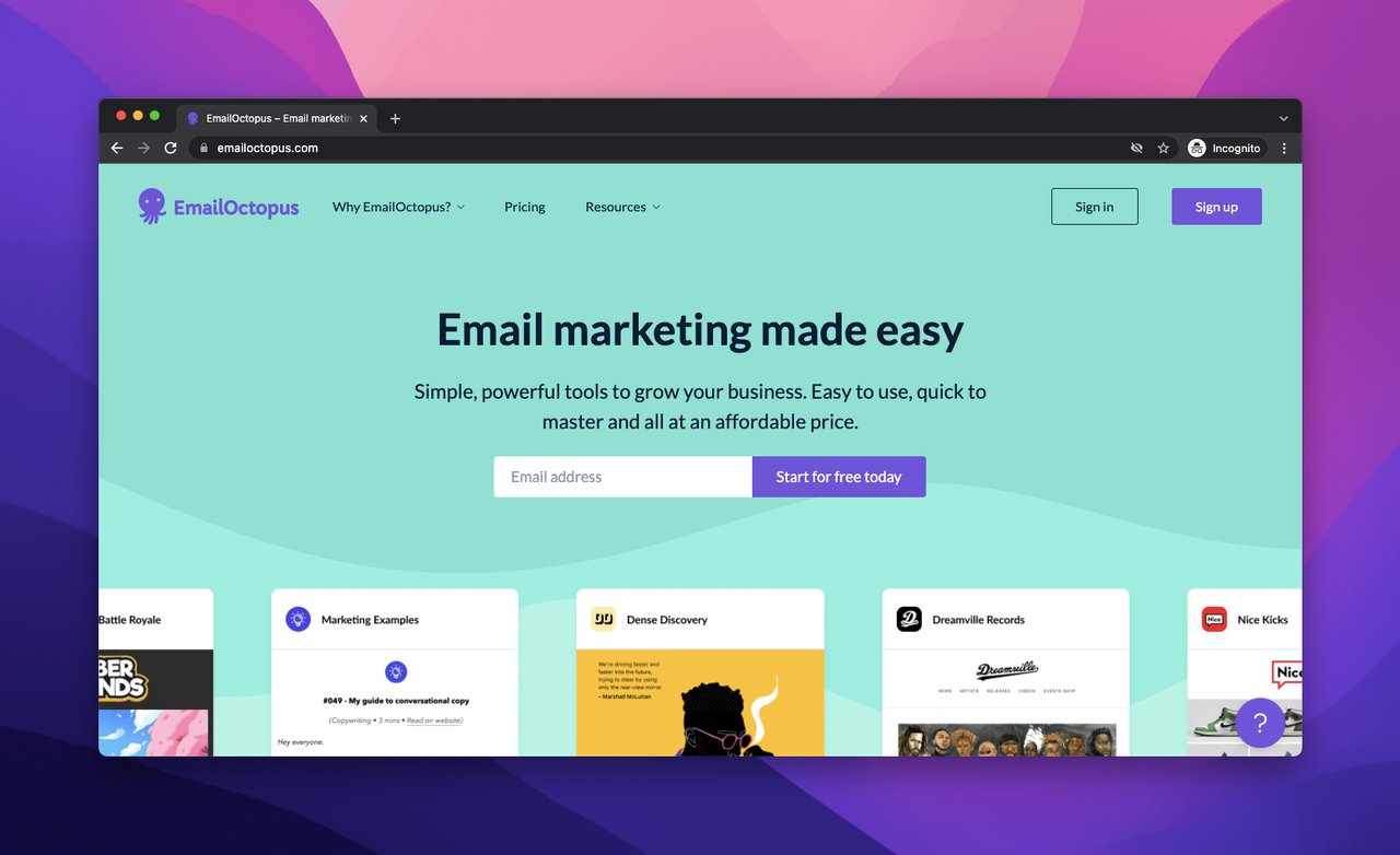 emailoctopus برنامج منشئ قالب البريد الإلكتروني