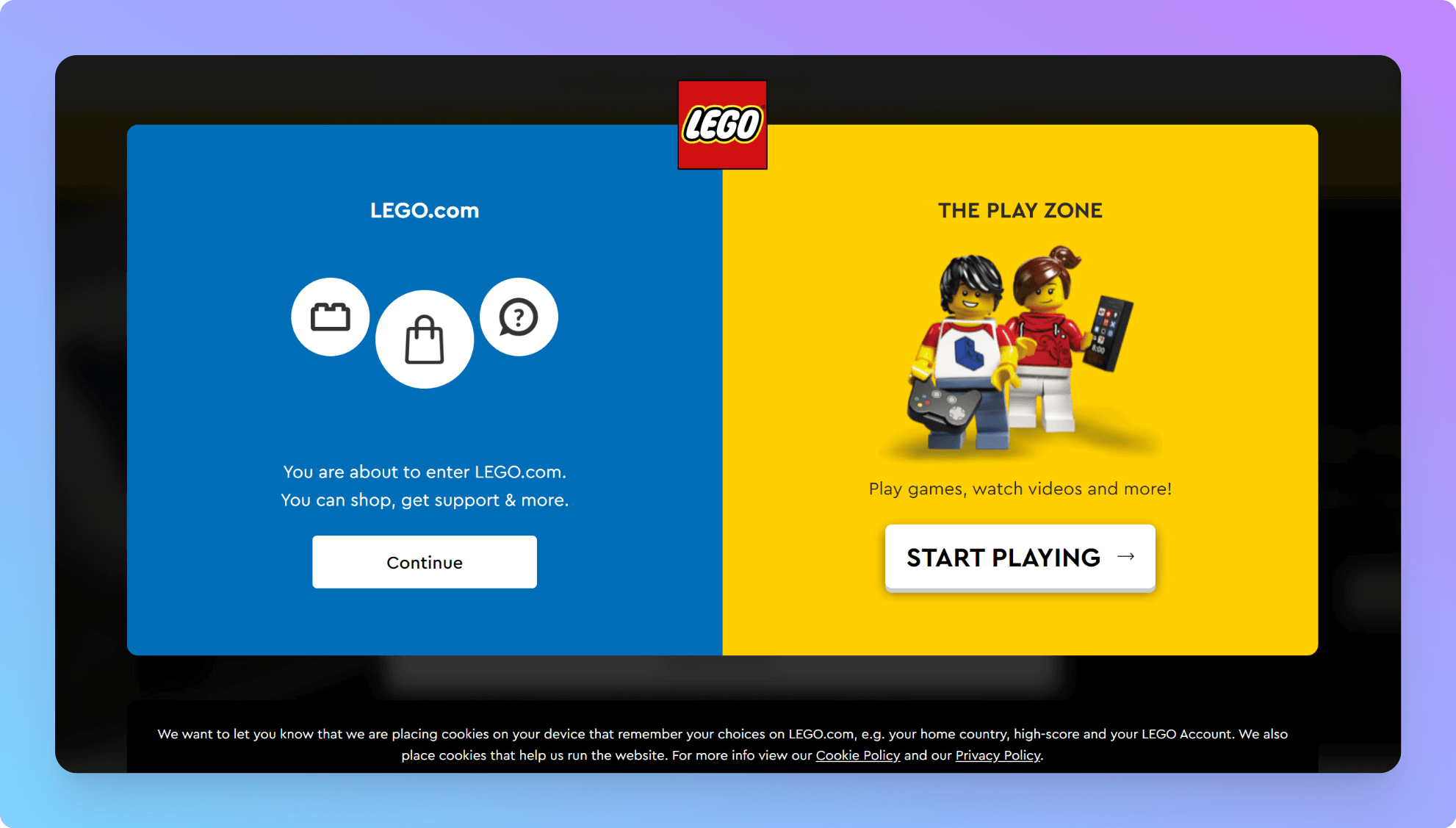 Brief-Lego-popup-design-navigating-users-to-two-different-sections-of-the-website-with-two-CTA