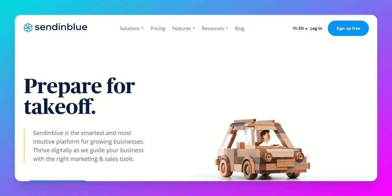 sendinblue-website-screenshot-showing-a-car-and-content-about-email-marketing-lead-generation-automation