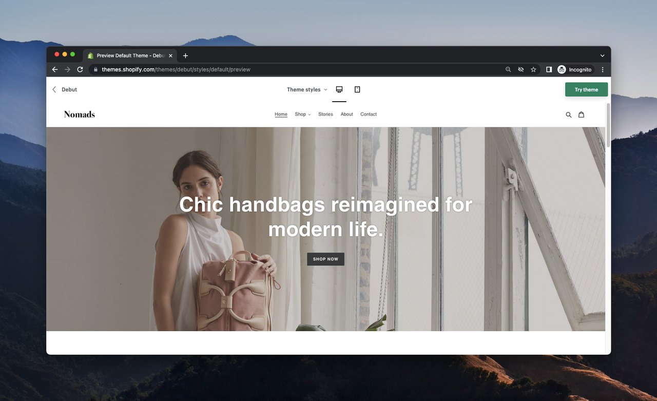 template shopify chamado debut