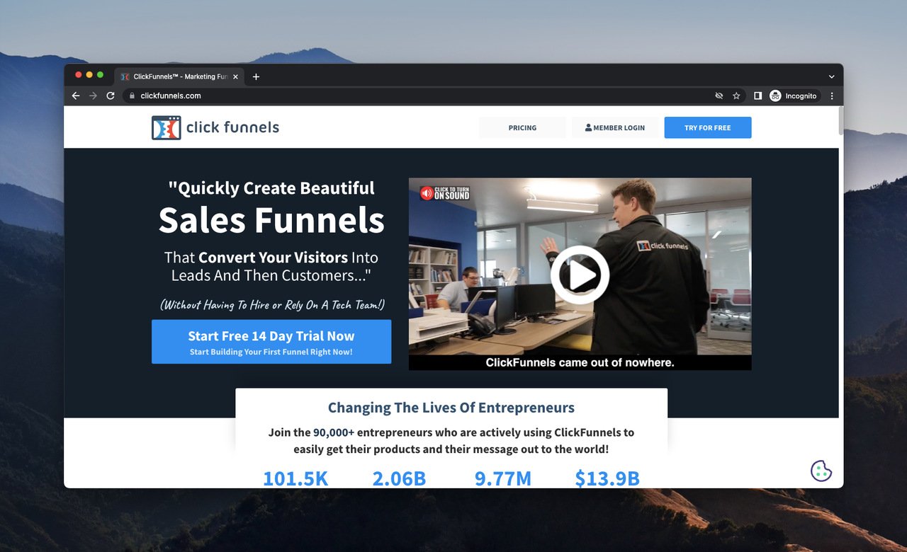 home page di clickfunnels