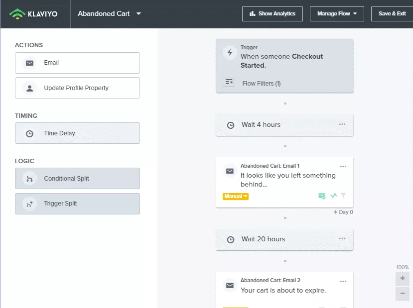 Klaviyo eCommerce marketing automation screen