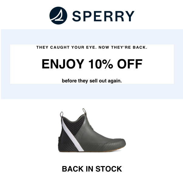 sperry est de retour en stock email