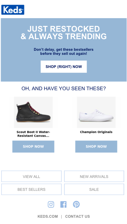 retour en stock de keds e-mail