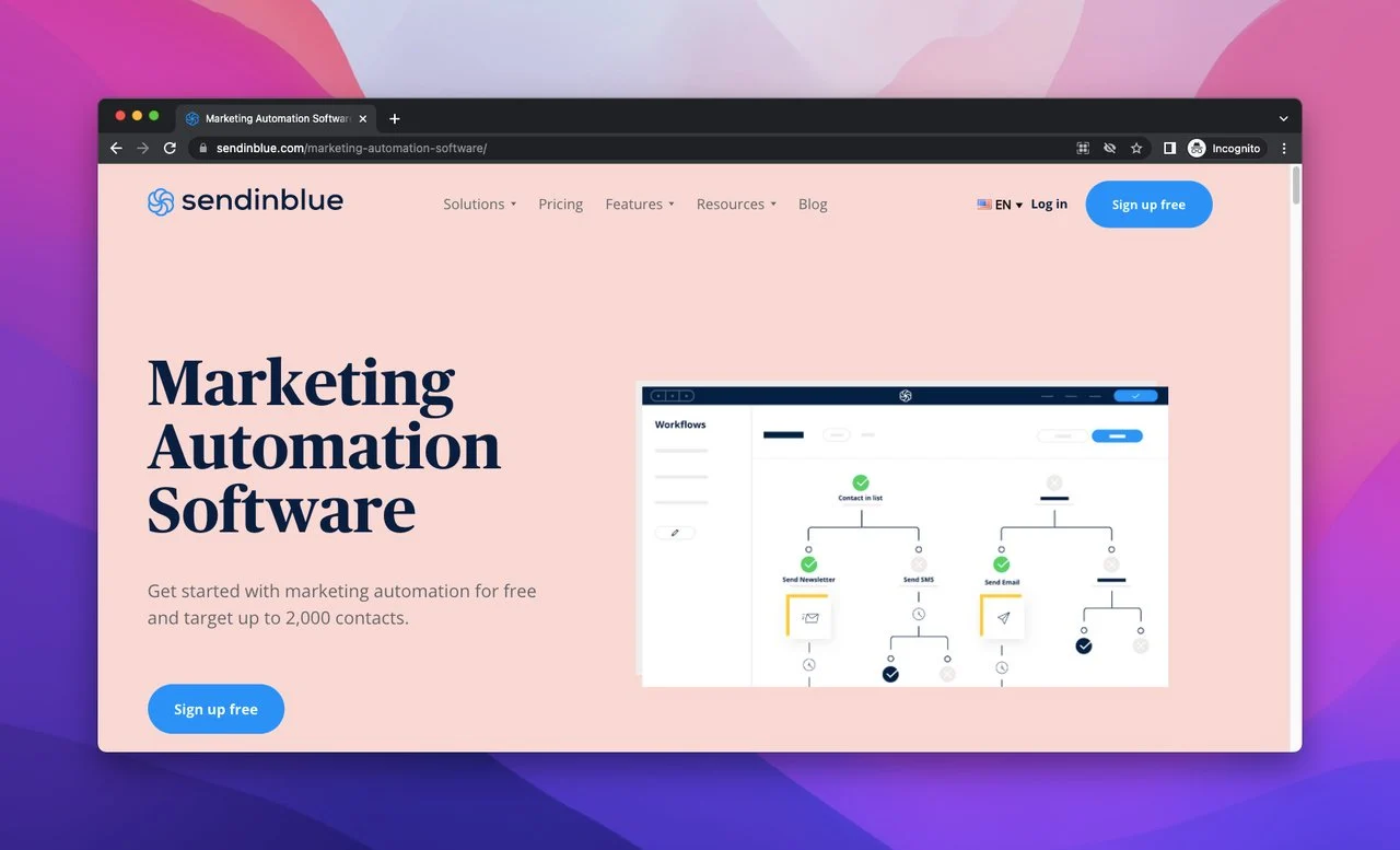 software de automação de marketing sendinblue