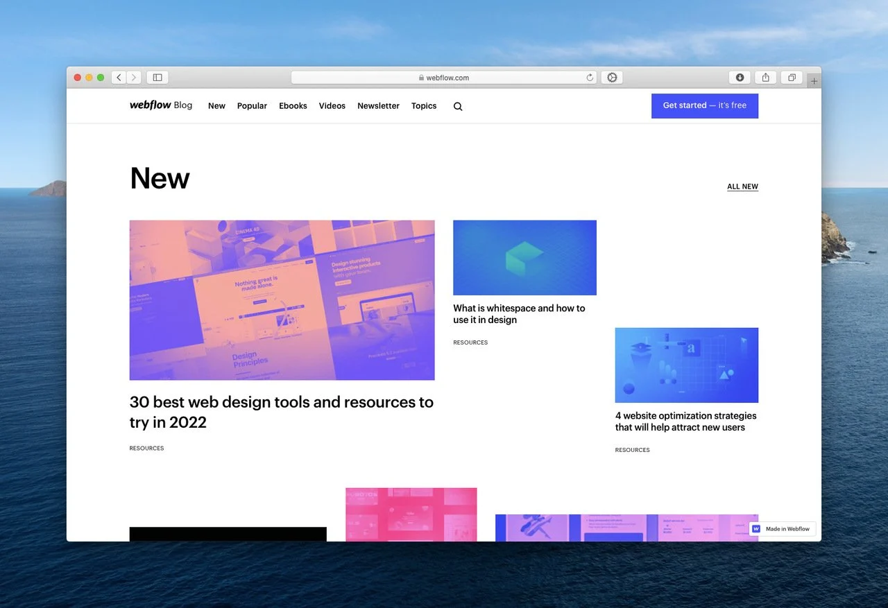 صفحة مدونة webflow