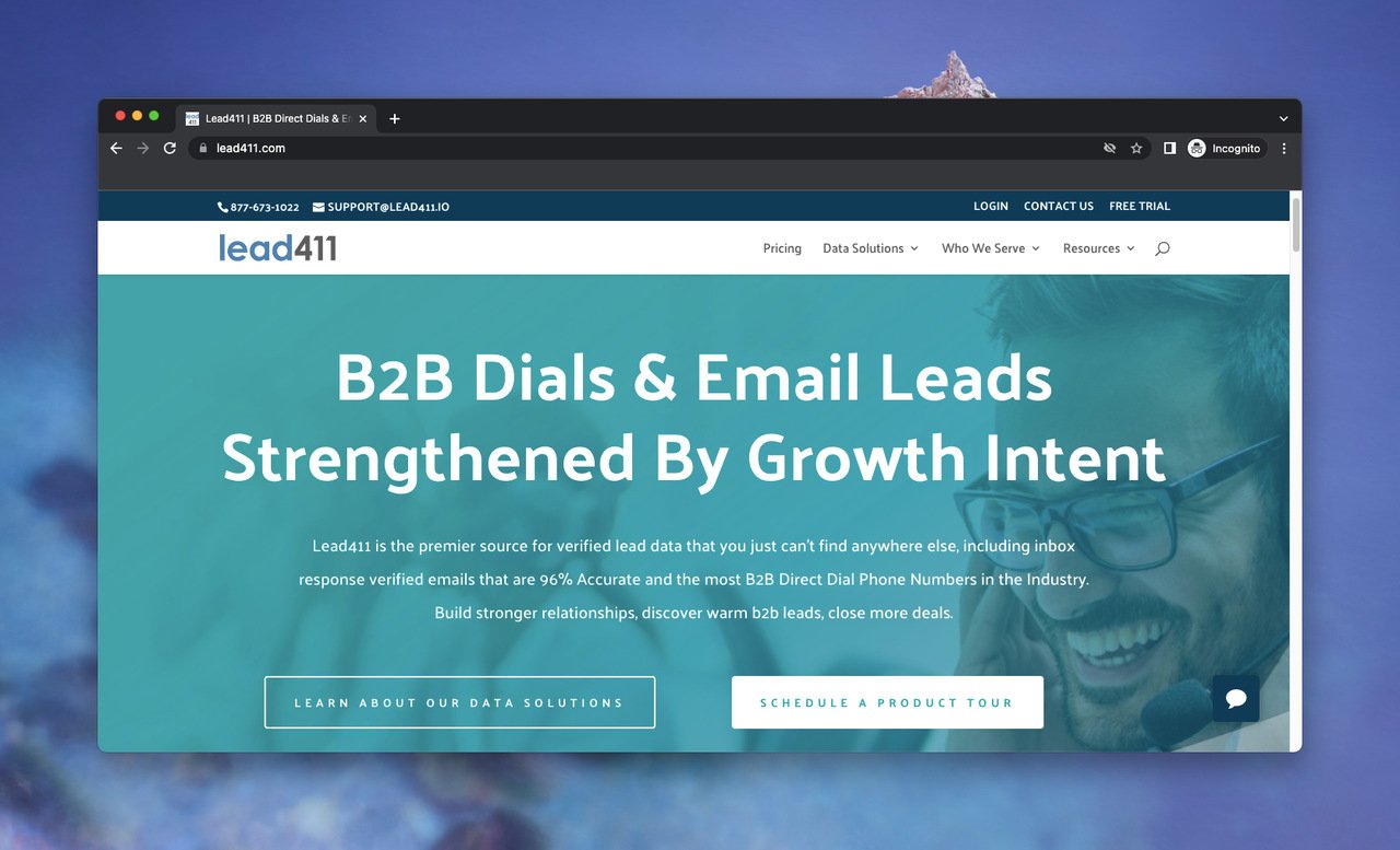 หน้า Landing Page ของผู้ให้บริการข้อมูล B2B Lead411