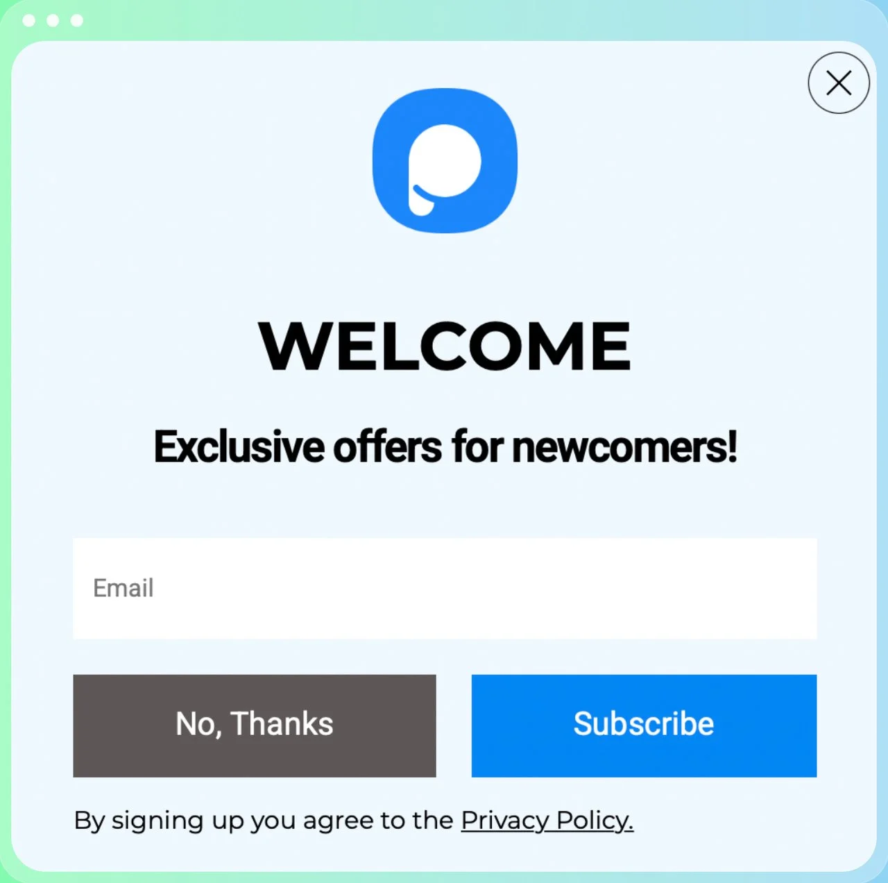 Popupsmart welcome popup example for newcomers offering exclusive content for subscribers