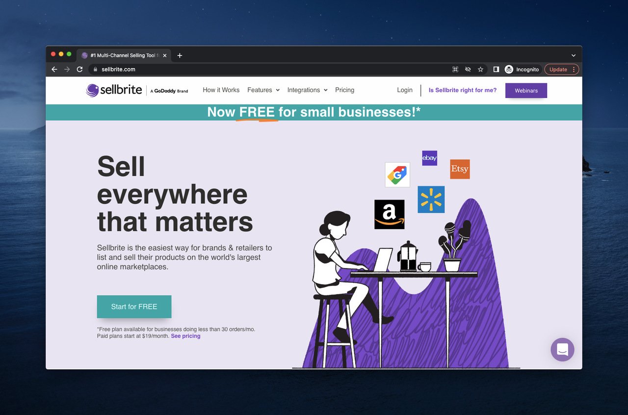 página web de Sellbrite, que es un software de comercio electrónico multicanal