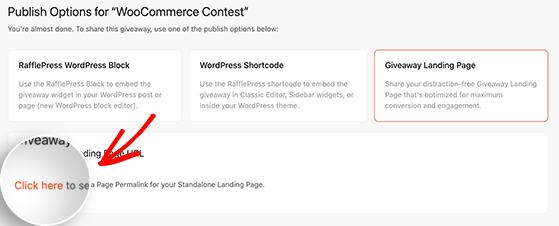 Rafflepress giveaway landing page option