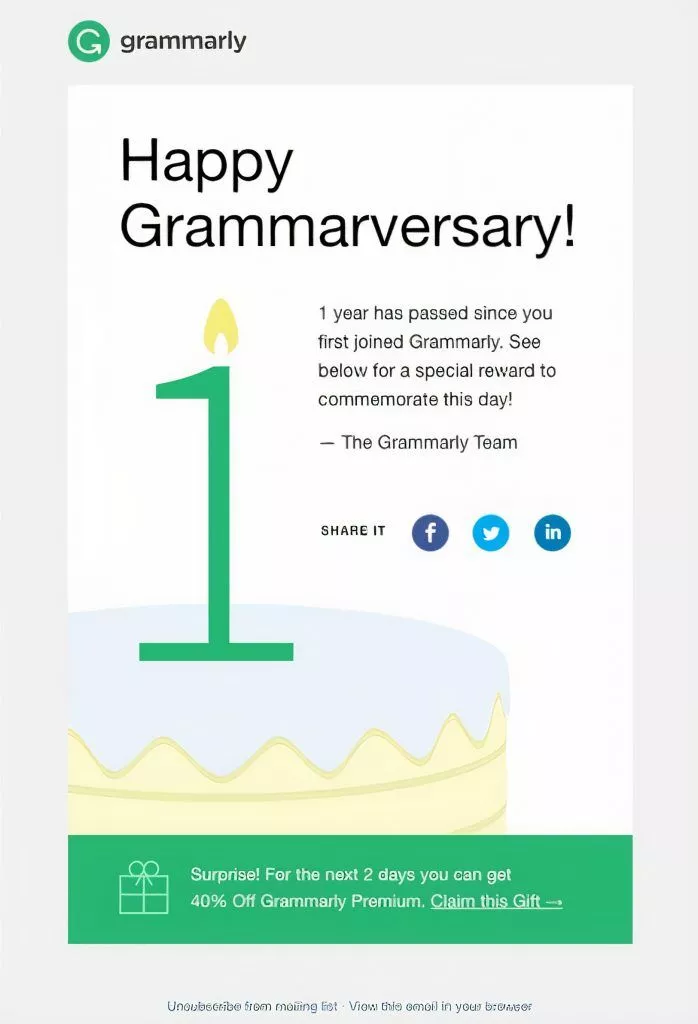 Grammarly Grammerversary email