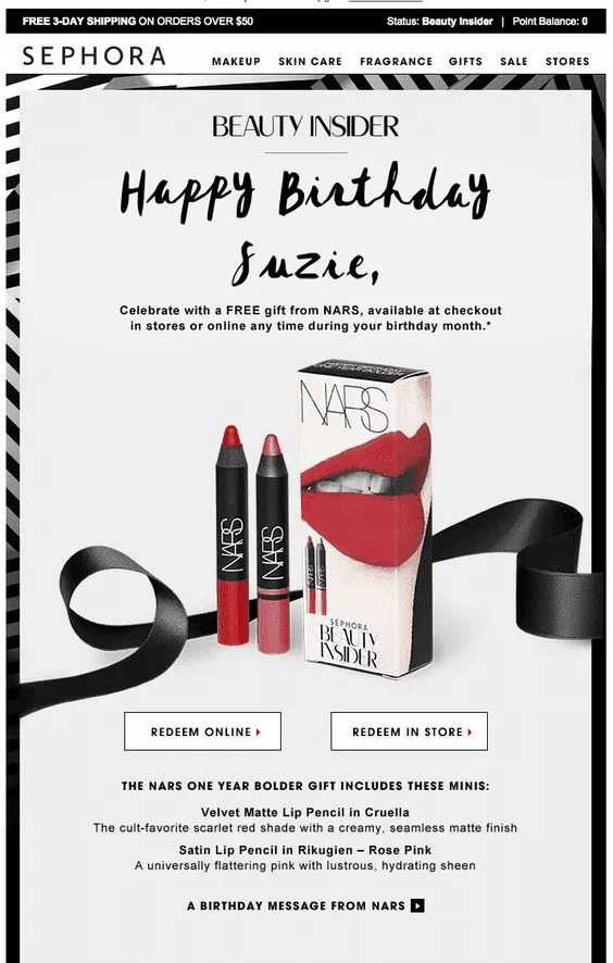 Email ulang tahun Sephora