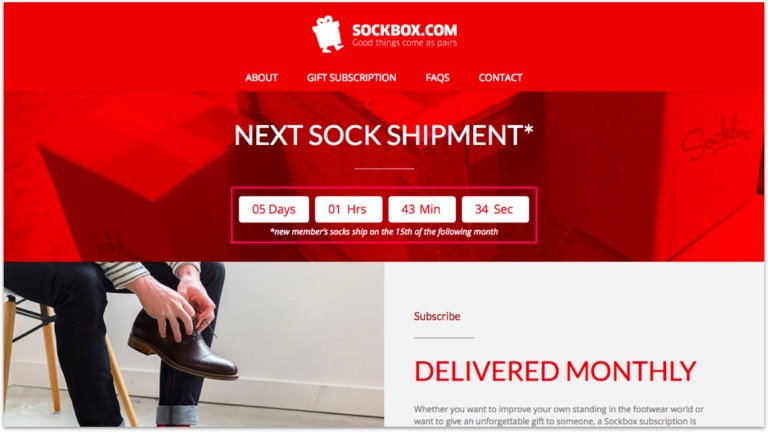 sockbox, например, создает срочность, имея таймер обратного отсчета на своей домашней странице, чтобы поймать покупателей в последнюю минуту.