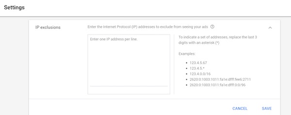 Use exclusões de IP para que seus concorrentes não vejam seus anúncios