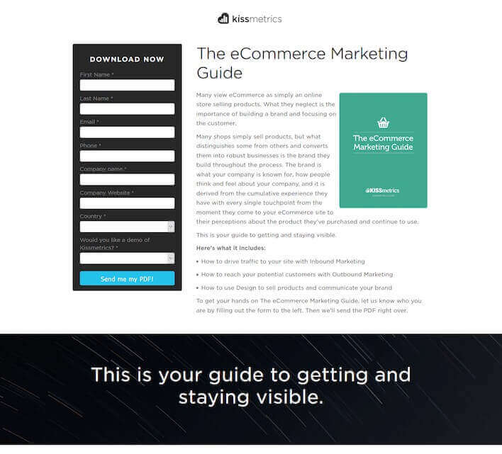 „Wyślij mi mój PDF”, jak Kissmetrics używa na swoim przycisku CTA