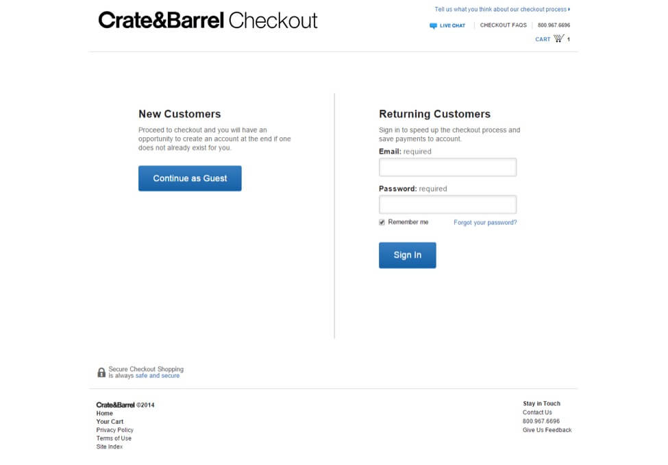 “Create & Barrel”의 고객 친화적인 체크아웃 페이지