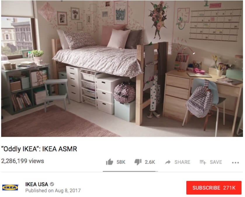 25-minutowy film IKEA ASMR zgromadził w ubiegłym roku ponad 2 miliony wyświetleń.